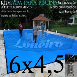 Capa para Piscina Super 6,0 x 4,5m PP/PE Cor Azul / Preto 54 molas 54 lonafix 3b